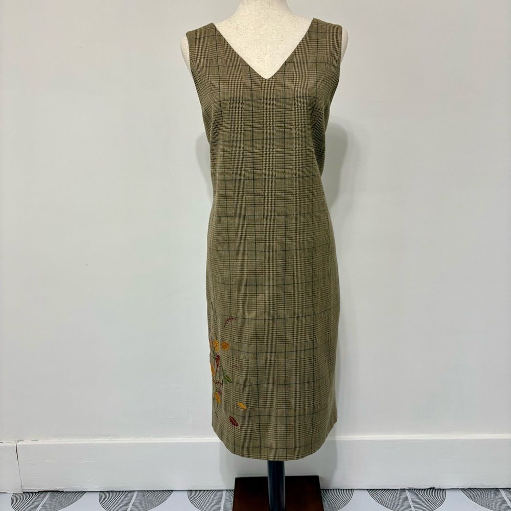 Vintage Harve Benard Brown Plaid 100% Wool Dress Sz 12 Fall Autumn Leaf